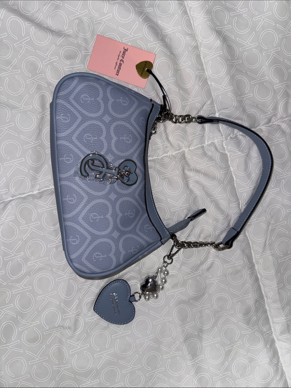 Juicy Couture Lavender Heart Print Shoulder Bag with Charm
